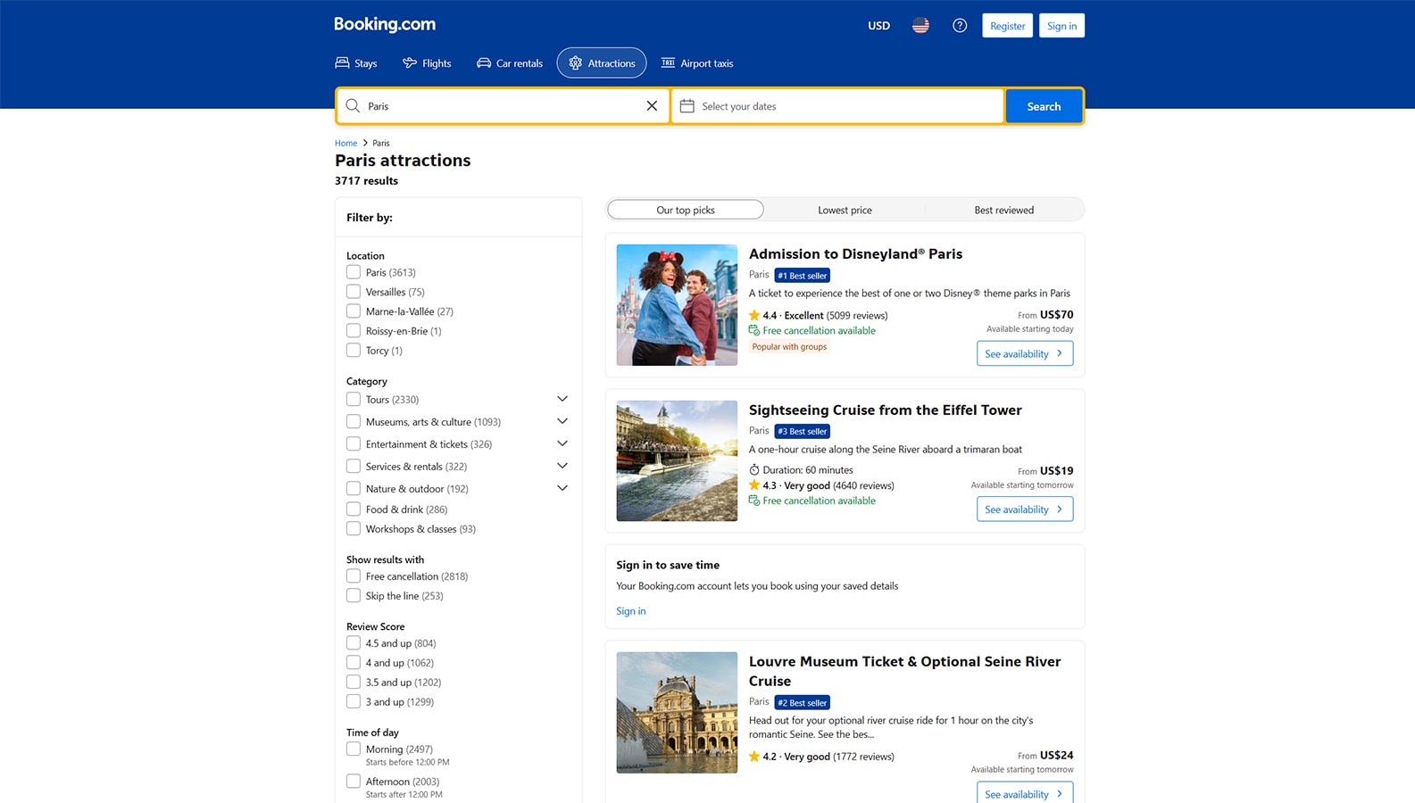 View of Booking.com, a widely known online booking platform for hotels, flights, tours, etc.