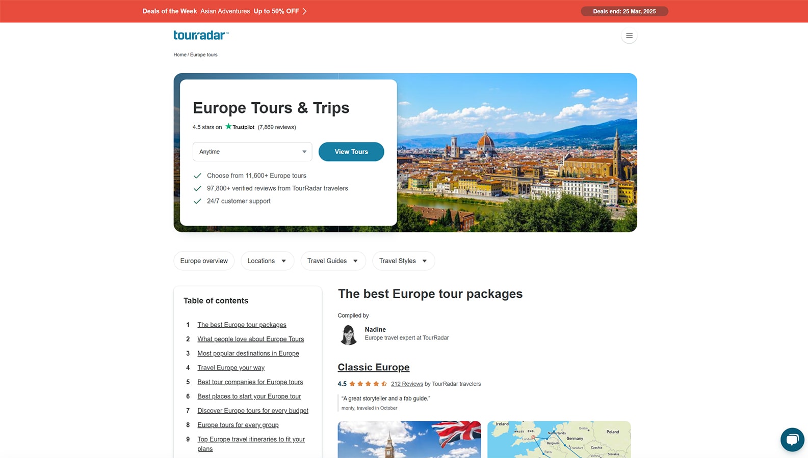 Photograph of TourRadar, a website designed specifically for travel agents wondering how to sell tours online.