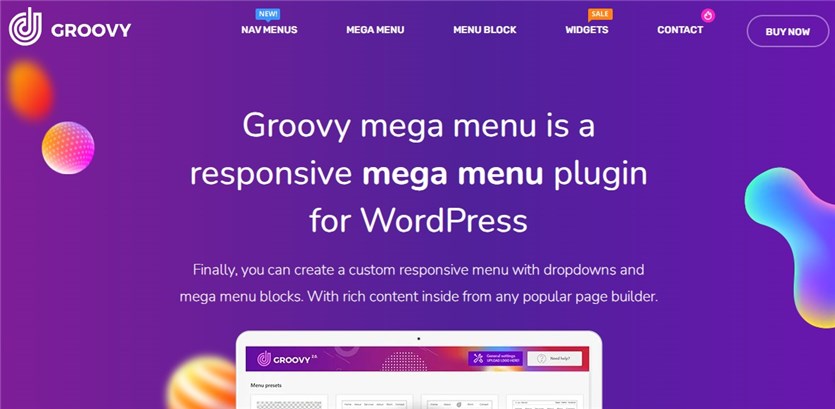 Screenshot of the Groovy Mega Menu plugin homepage.