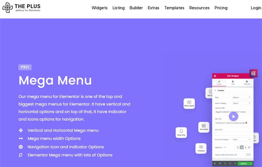 Screenshot of the Mega Menu builder by The Plus Addons.