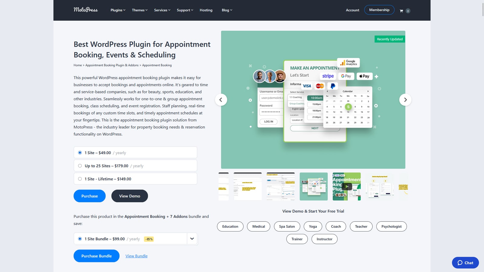Visual of MotoPress Appointment Booking, a free Calendly alternative for WordPress websites with one-on-one and group booking support.