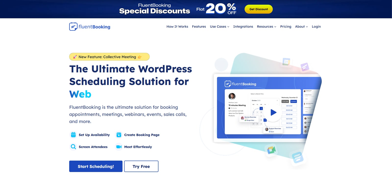 Image of FluentBooking, a user-friendly WordPress plugin for appointment scheduling with diverse availability management tools.