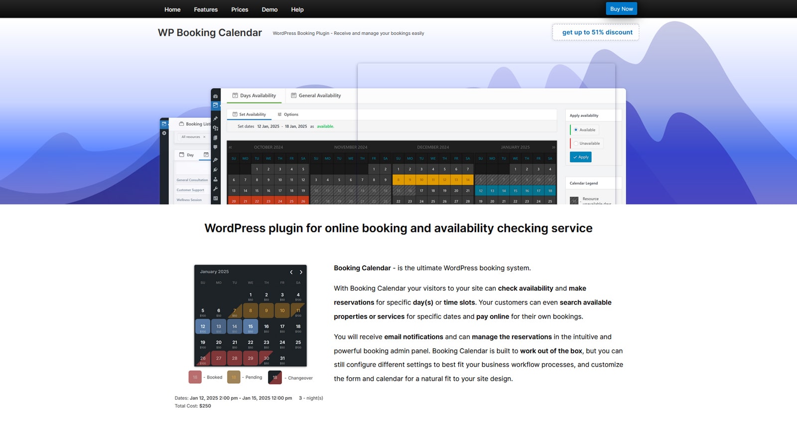 Figure of WP Booking Calendar, a multipurpose booking solution for WordPress with a customizable booking form & templates.