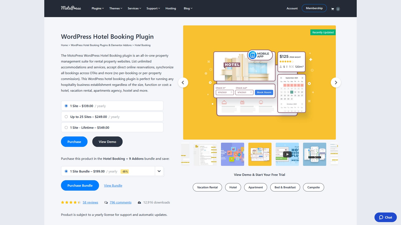 Picture of MotoPress Hotel Booking, an activity booking system WordPress plugin with a centralized bookings calendar.