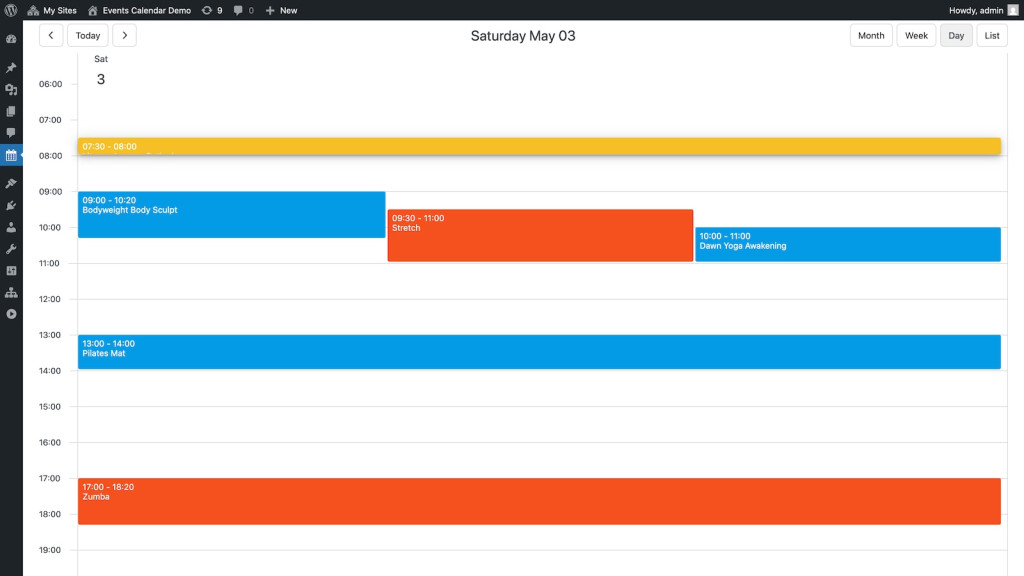 WordPress Events Calendar Plugin - Day View