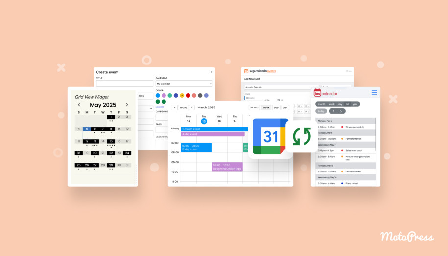 Collage of the best Google Calendar plugins for WordPress.