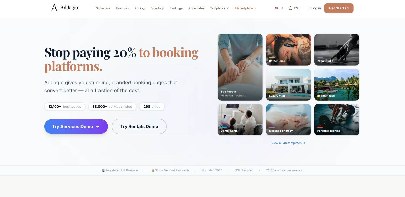 Addagio software - home page of the software.