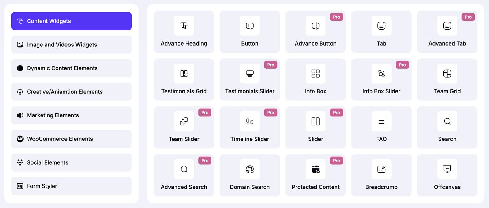 Screenshot of the Easy Elements widgets.