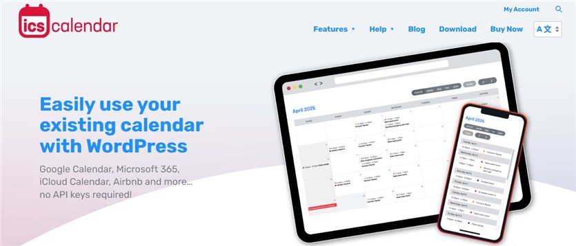 Screenshot of the ICS Calendar plugin homepage.
