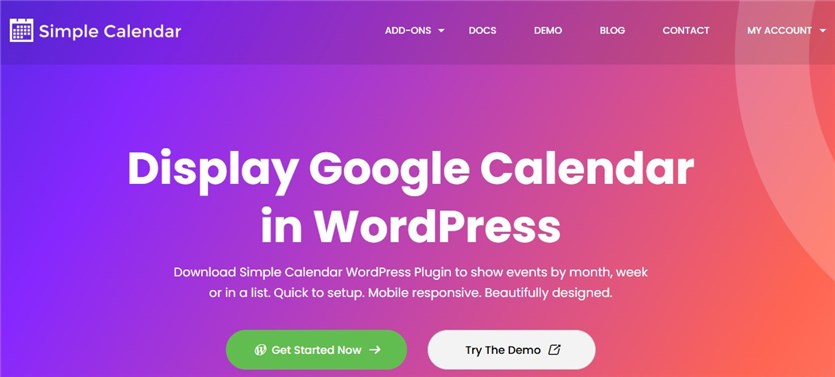 Screenshot of the Simple Calendar WordPress homepage.