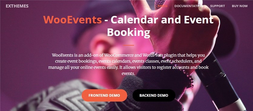 Screenshot of the WooEvents plugins demo page.
