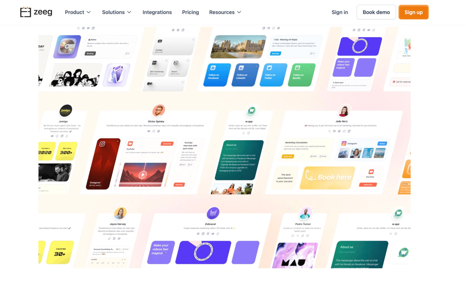 Screenshot of the Zeeg calendaly alternatives homepage.
