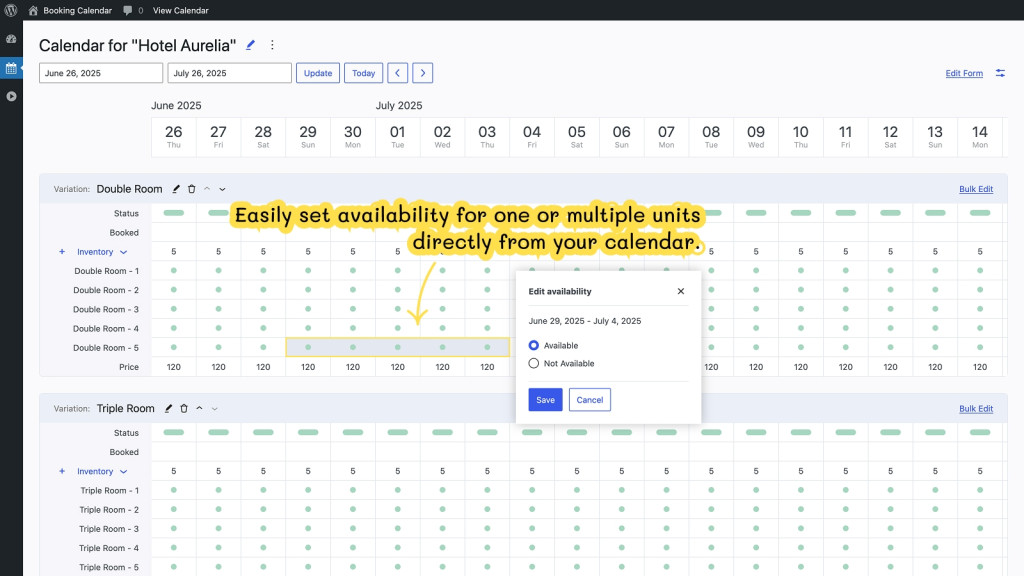 WordPress Booking Calendar - Plugin Interface