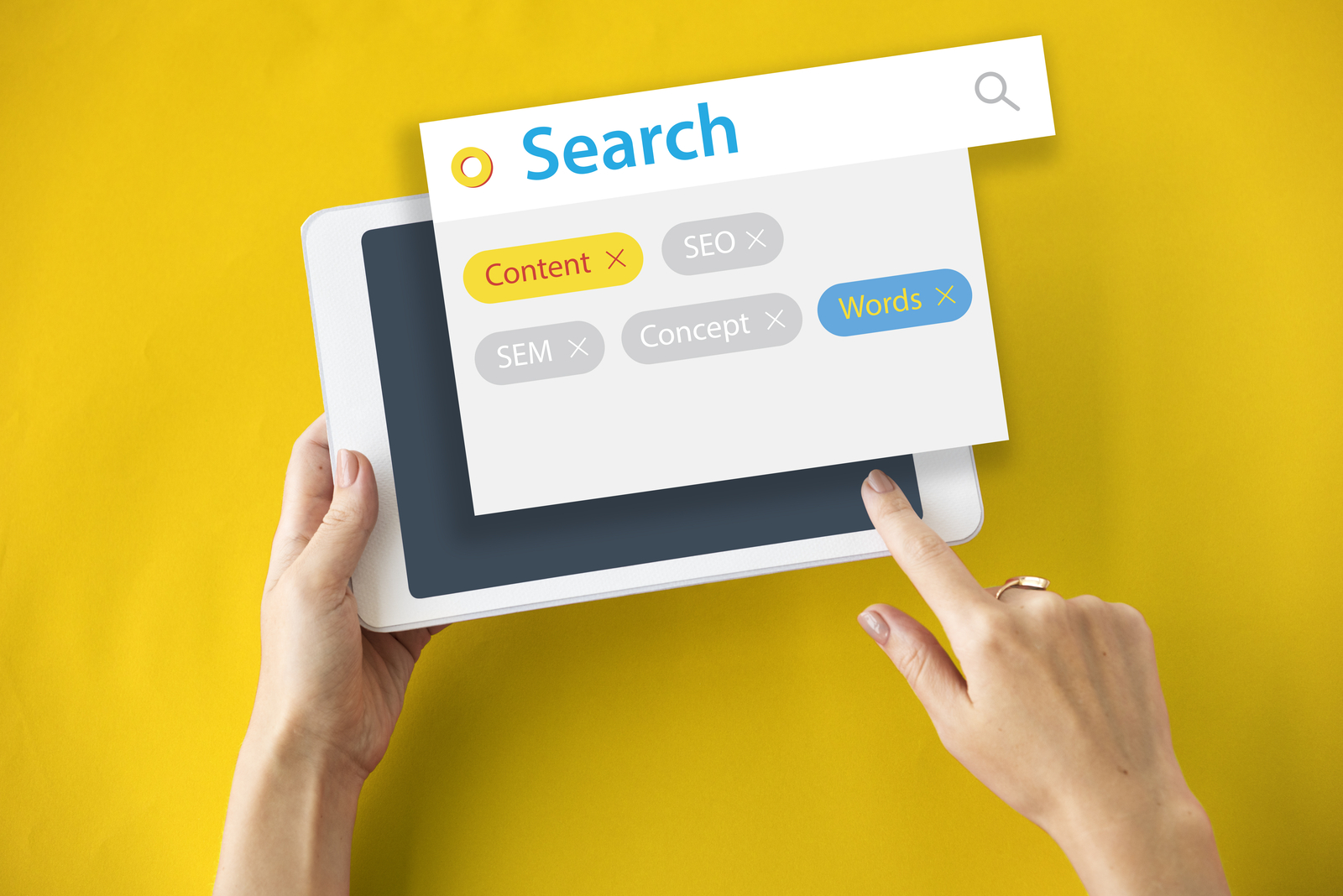 Photograph of a concept of keyword usage in search.