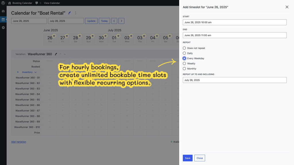 WordPress Booking Calendar - Hourly Booking
