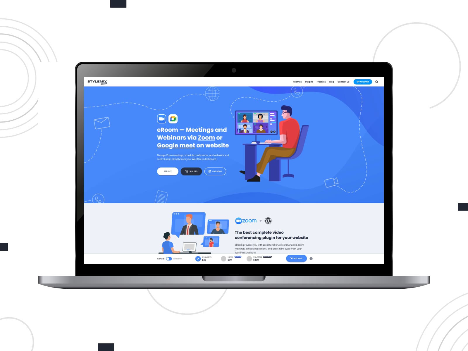 Representation of eRoom, a comprehensive tool for meetings with Zoom API compatibility.
