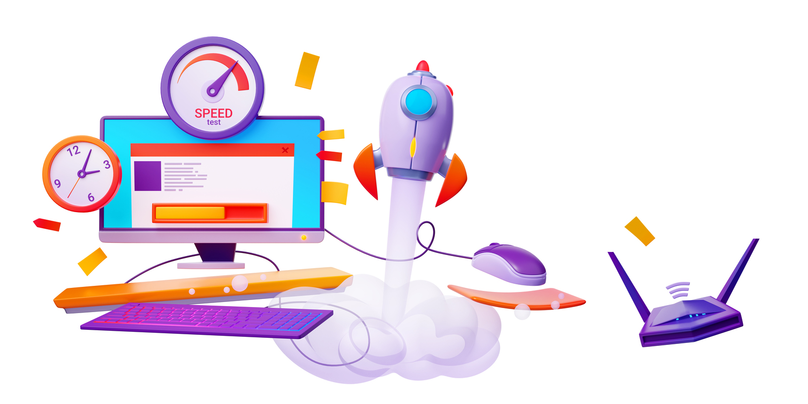 Representation of speed optimization as a part of technical SEO for hotel direct bookings.