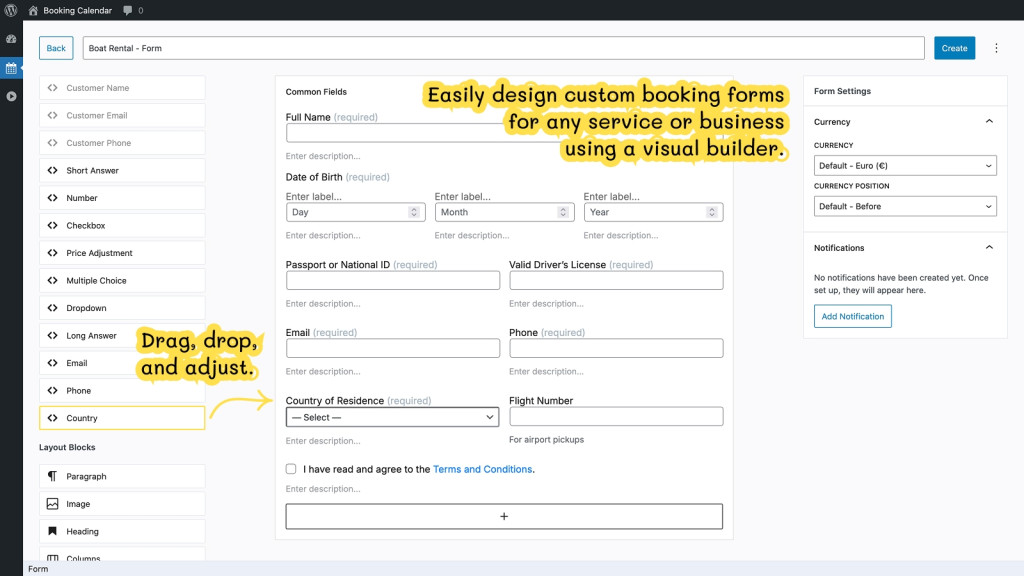WordPress Booking Calendar - Form Builder