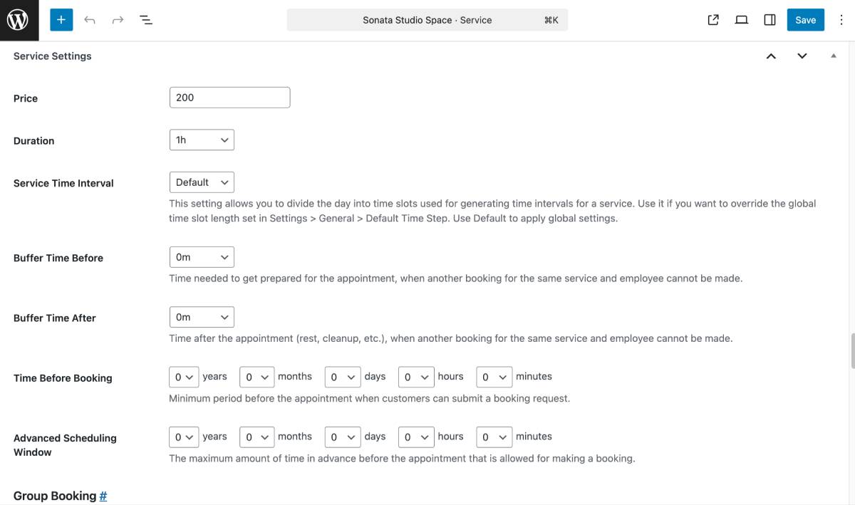 Editing service details.