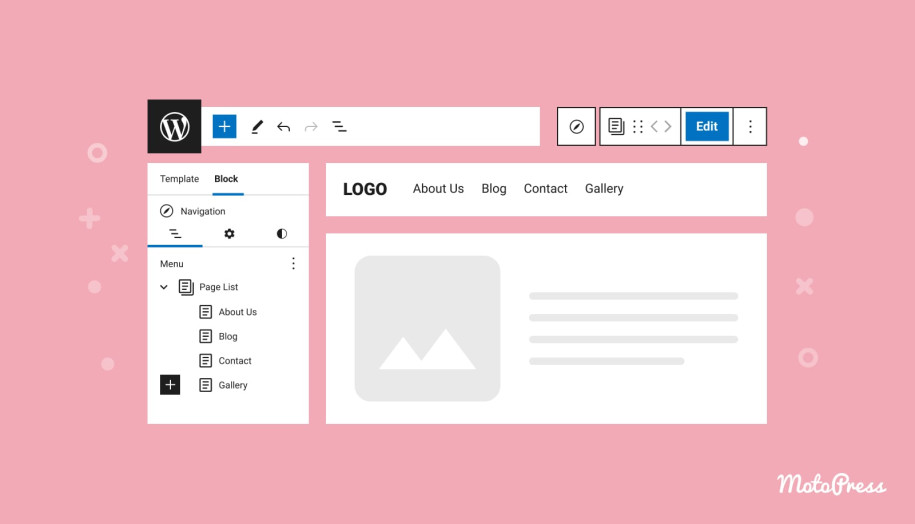 A navigation menu in WordPress.