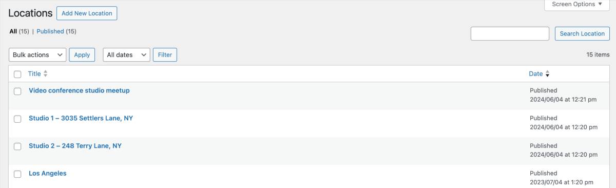 The events calendar virtual events locations in MotoPress Appointment Booking plugin.