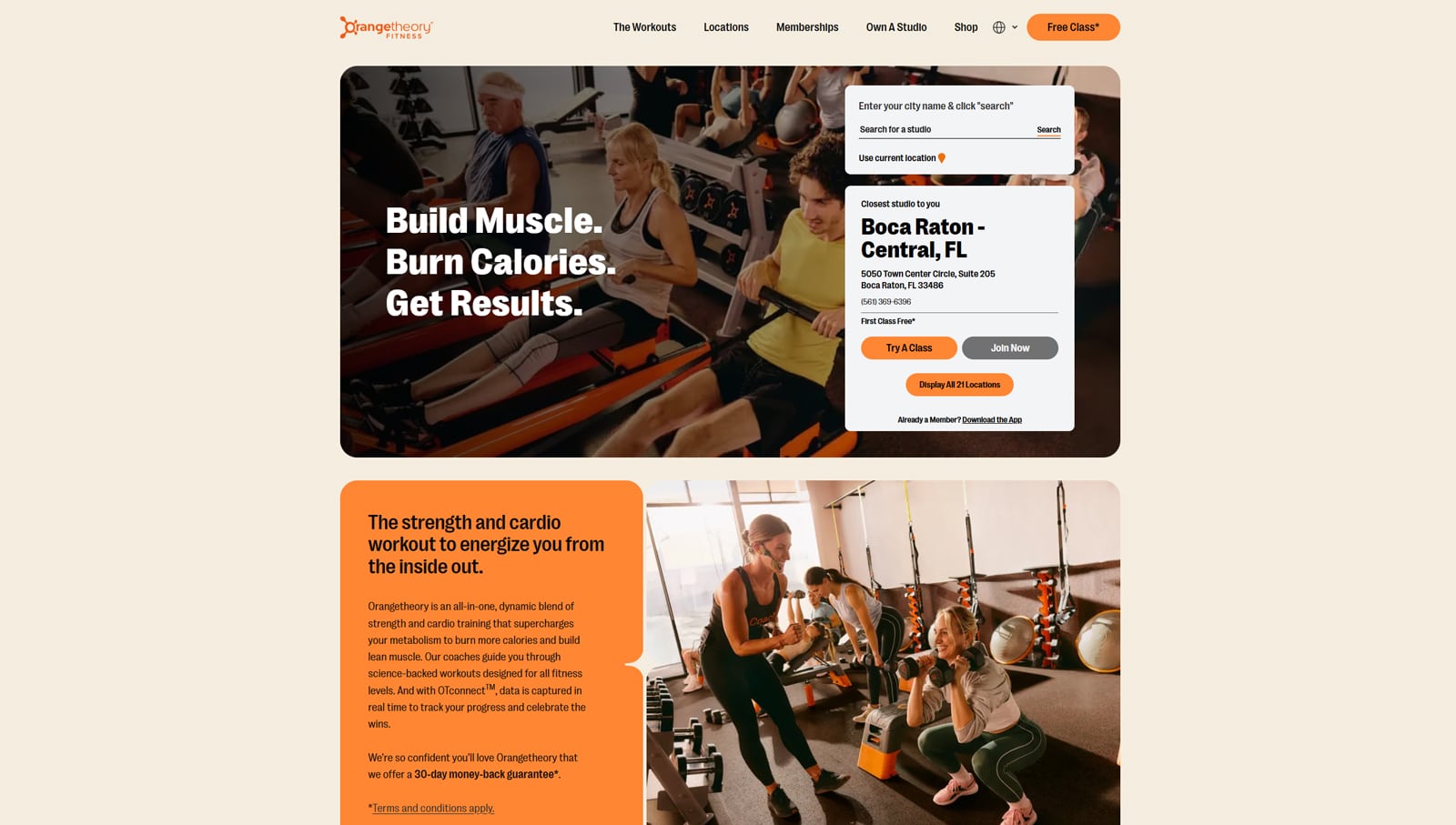 Picture of Orangetheory, one of the website calendar examples with geolocation support.