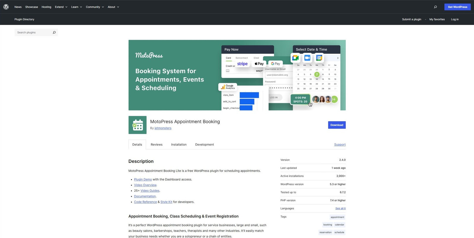 Representation of Appointment Booking Lite, a free version that doesn't include Apple Pay WordPress features.
