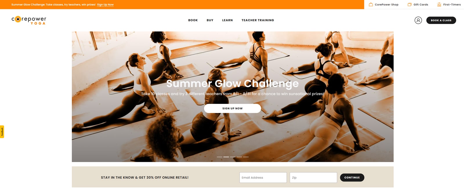 Visual of CorePower Yoga, an easy-to-use yoga classes website with a user profile & automated reminders.