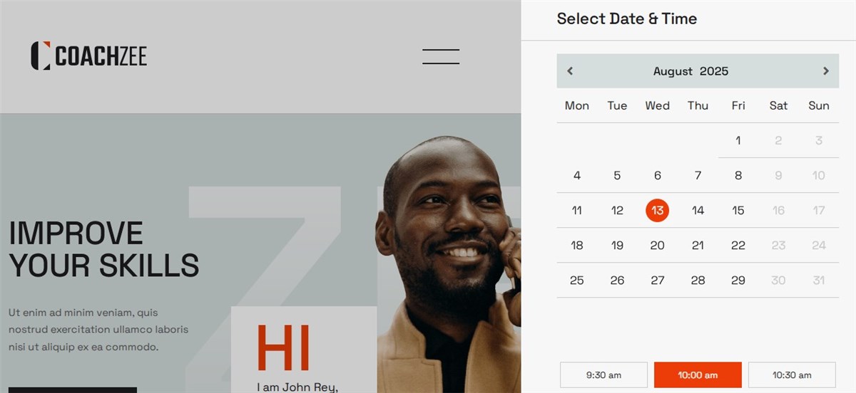 Screenshot of the Select timeslot step on a WordPress booking website.