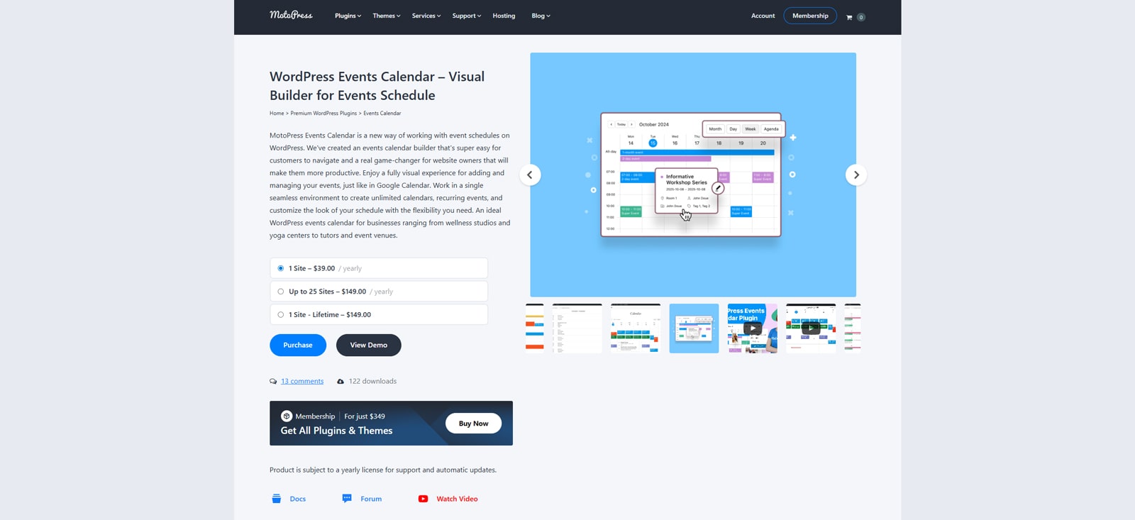 Picture of Events Calendar, an event rental plugin WordPress solution with 4 event calendar views.