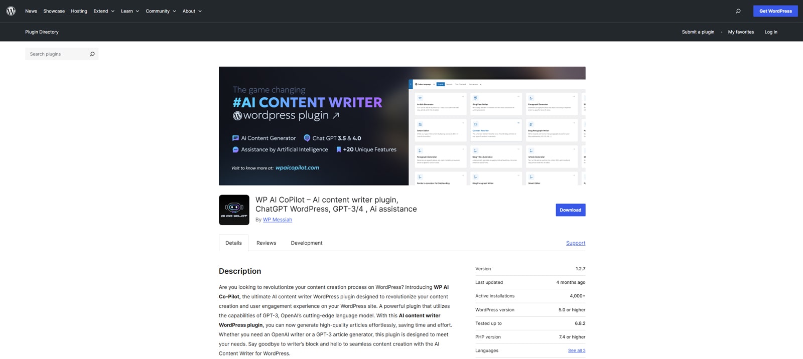 Photograph of WP AI CoPilot, one of the popular WordPress AI plugin options with bulk post generation.