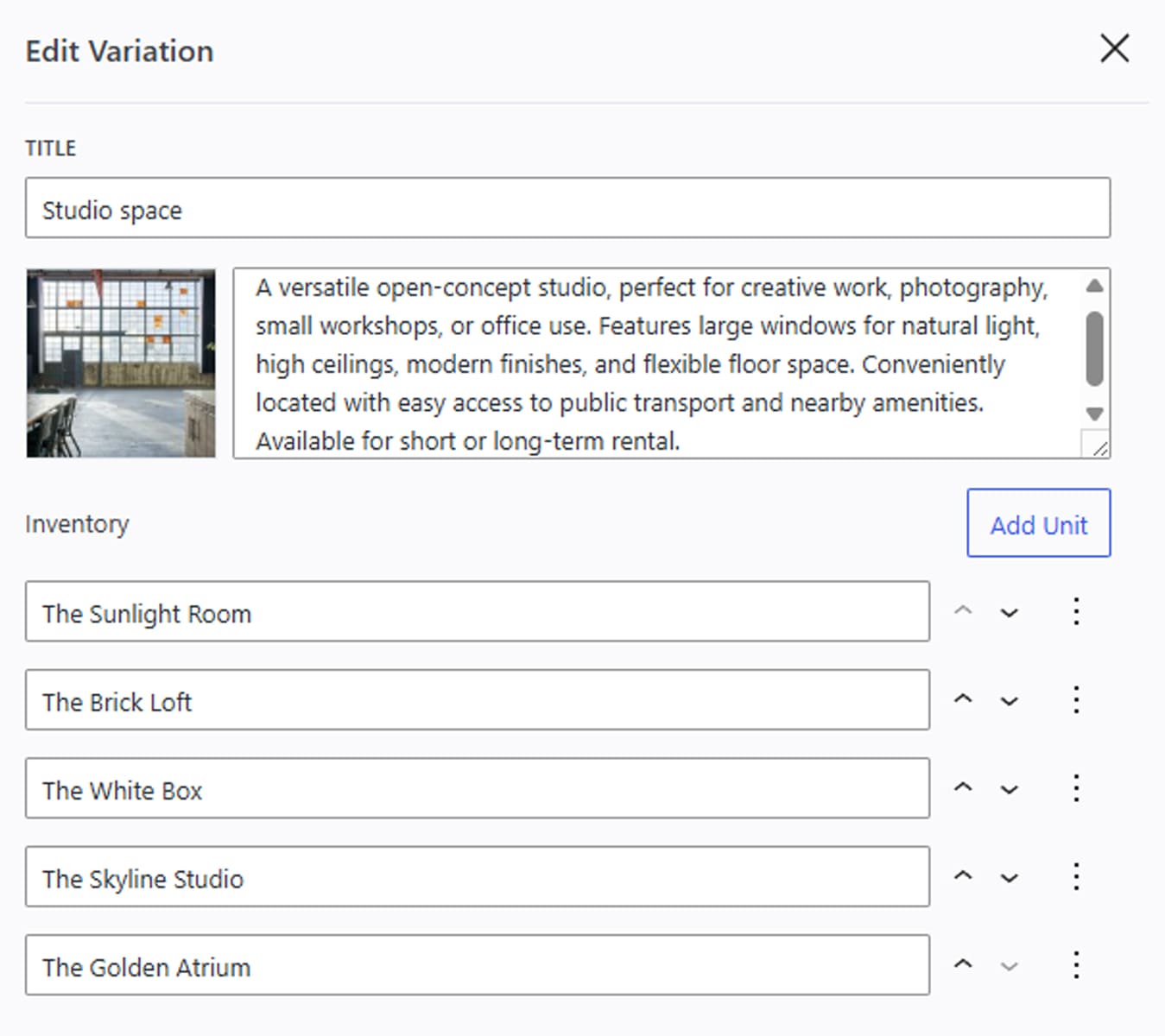 Representation of the variation settings in the WordPress availability calendar plugin.