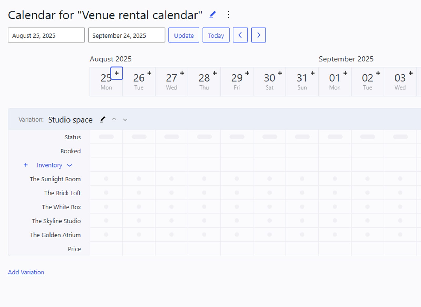 Visual of the calendar layout in the WordPress dashboard.