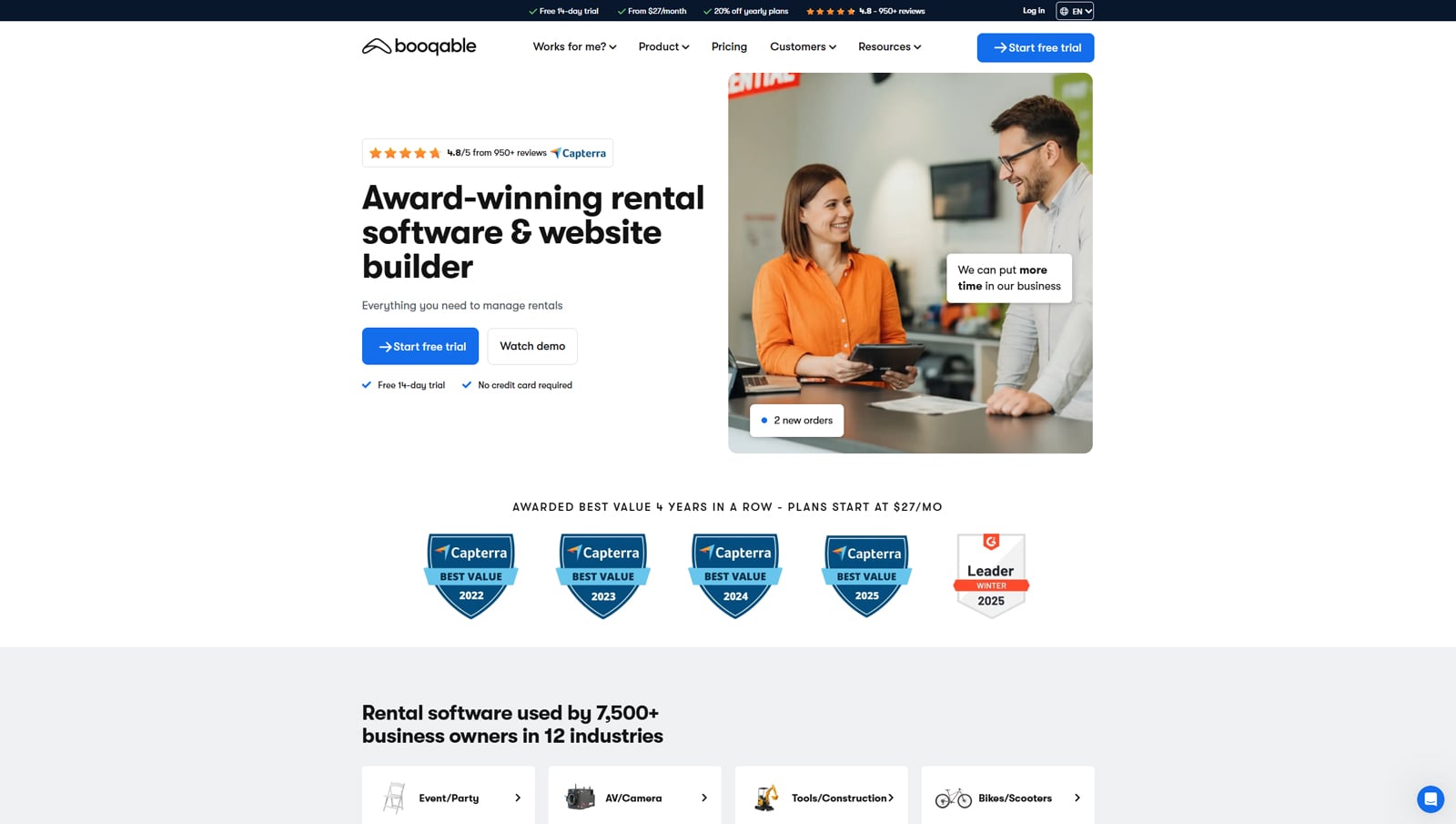 Representation of Booqable, a flexible plugin for a popular booking management platform with a rental back-office.