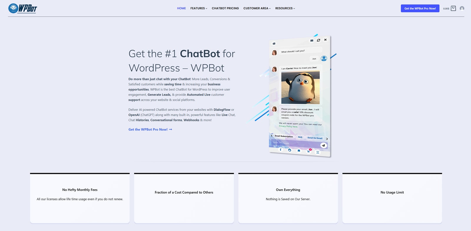 Image of WPBot ChatBot for WordPress, a reliable chatbot plugin for WordPress with RTL support.