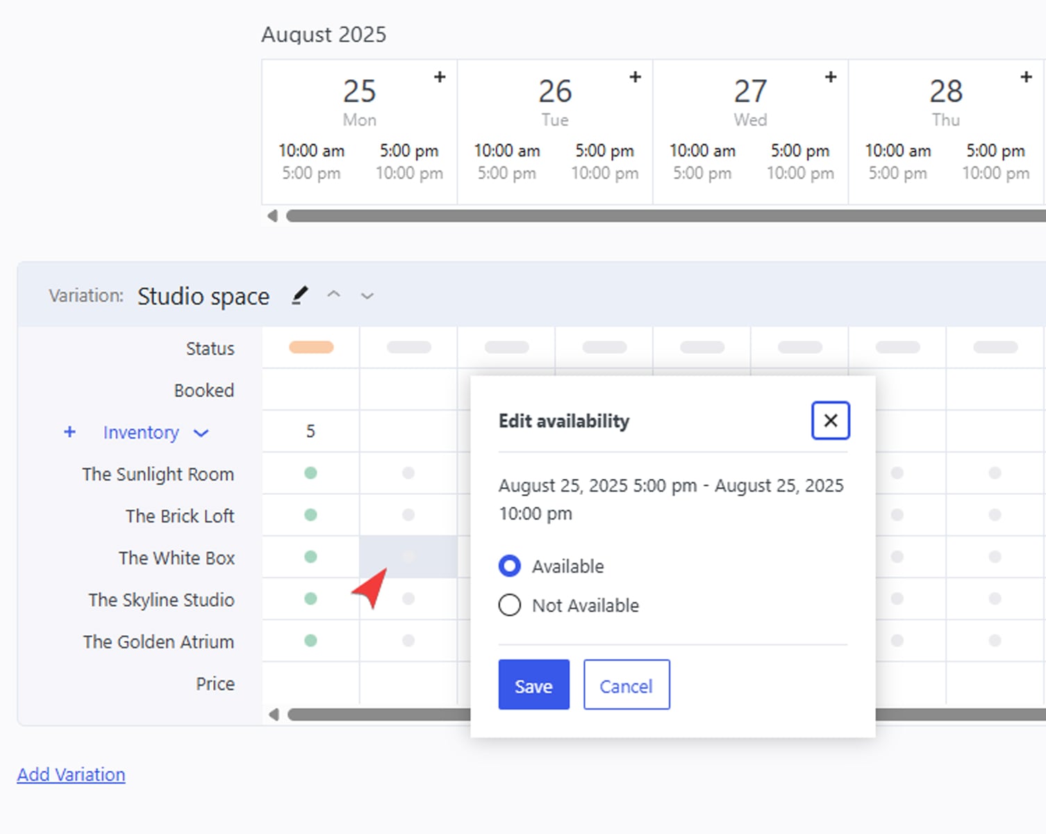 Portrait of editing single unit availability with the WordPress availability calendar plugin.