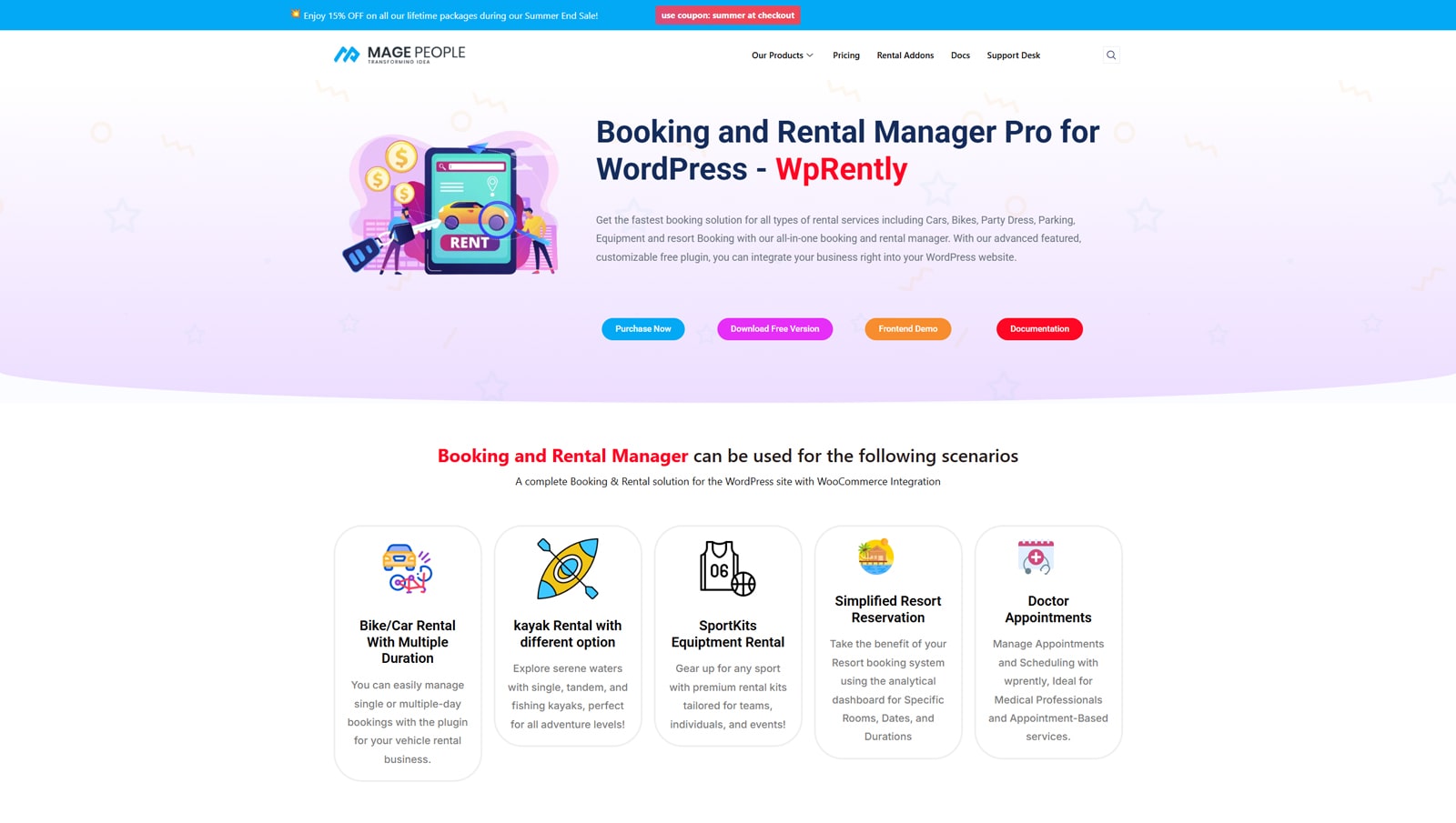 Visual of WP Rently, an event rental plugin WordPress solution with a customizable booking form.