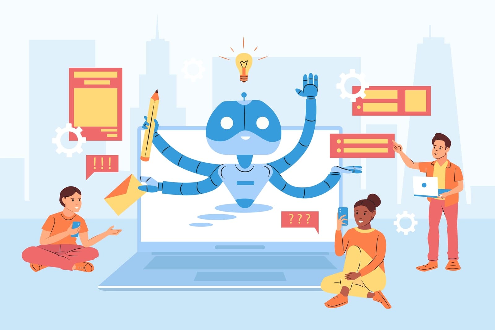 Snapshot of a concept of an artificial intelligence solution assisting users.