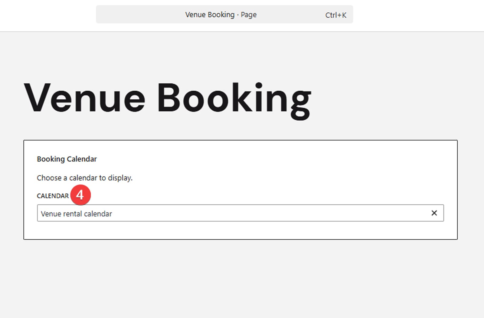Photograph of specifying the calendar in the inserted Gutenberg block.