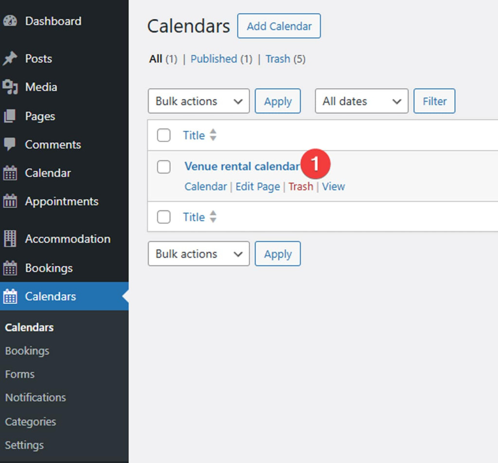 Representation of choosing the calendar to add a booking form.