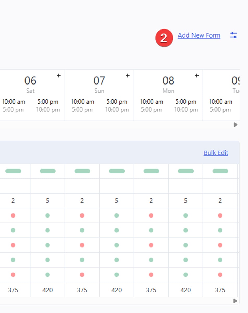 Visual of the location of the "Add New Form" link via the WordPress availability calendar plugin.