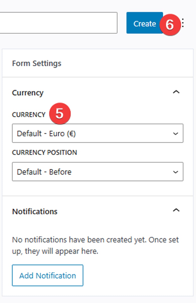 Picture of form currency settings.