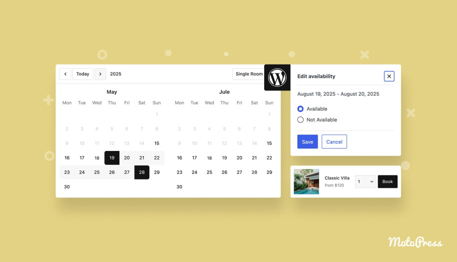 Real-time calendar example for WordPress created with MotoPress Booking Calendar.