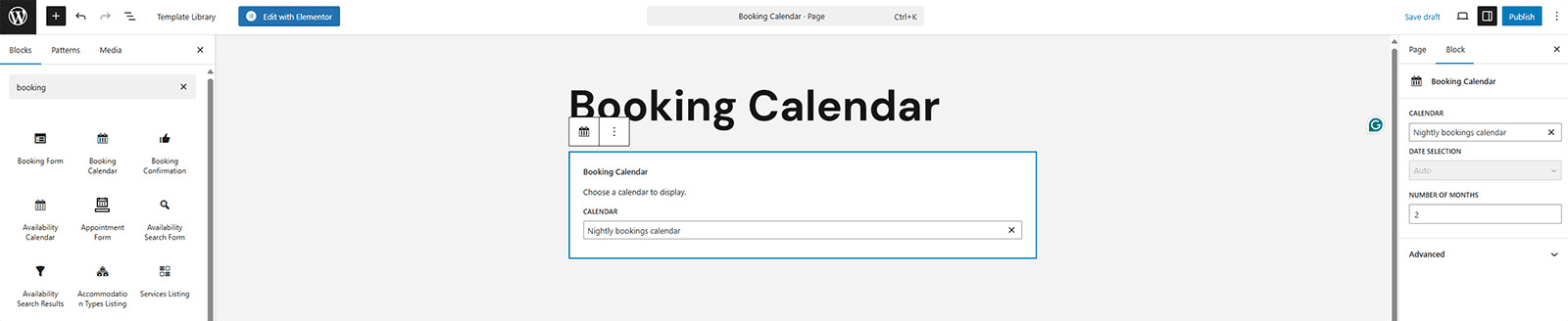 Image of Booking Calendar Gutenberg widget.