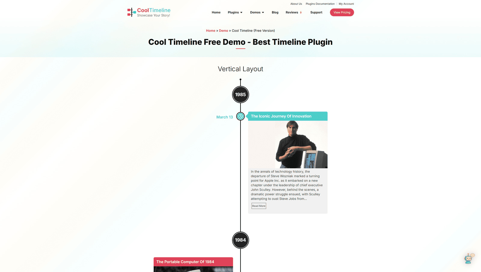 Graphic of Cool Timeline, one of free WordPress timeline plugins with compact timeline with clean layout.