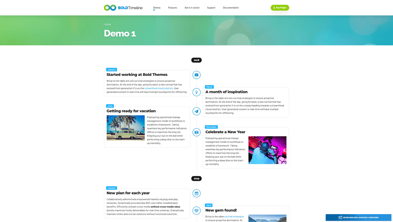 Portrait of Bold Timeline, one of free WordPress timeline plugins with color management.