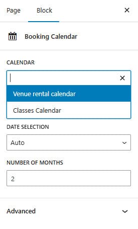 Image of configuring the Gutenberg block provided by the WordPress rental plugin.