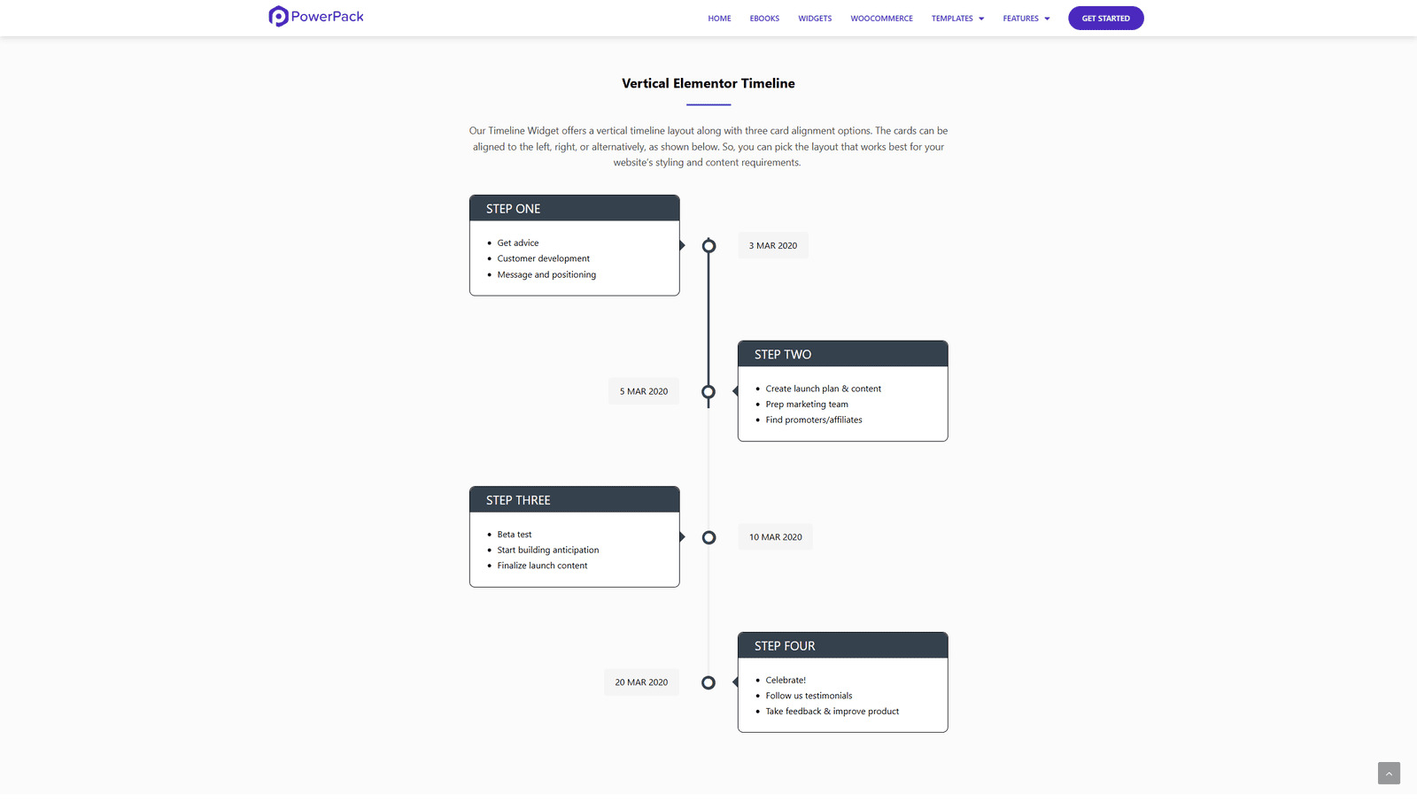 Image of PowerPack Timeline Widget, one of WordPress timeline plugins with image and text support.