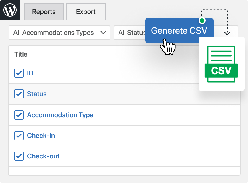 Export Bookings Data in CSV