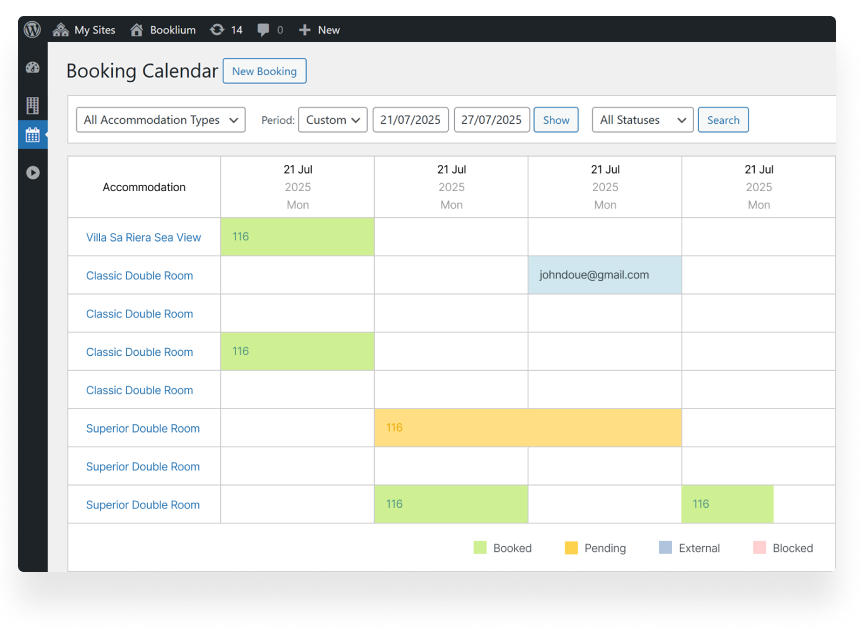 Color-coded Centralized Reservations Calendar